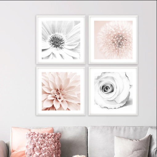 &quot;Pink &amp; Gray&quot; Blush Pink Gray Art Set, 4 Piece