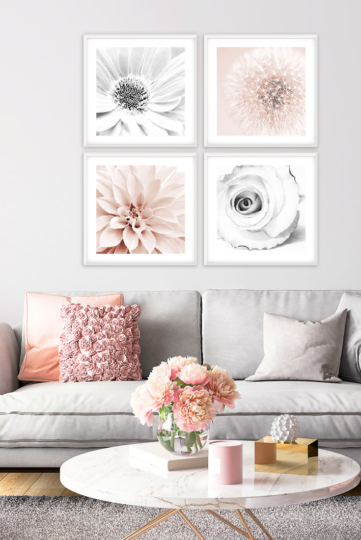 canvas-wall-art-&quot;Pink &amp; Gray&quot; Blush Pink Gray Art Set, 4 Piece-Floral Art-galeria-rodrigo